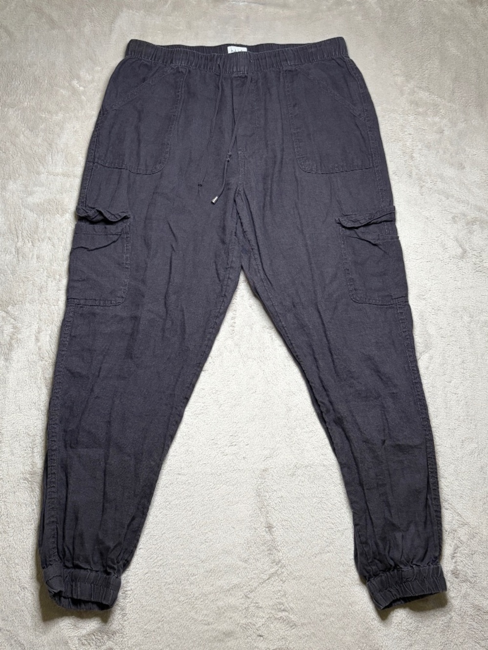 Nicole Miller Linen Cargo Pants Womens L Purple Pull On Joggers Drawstring